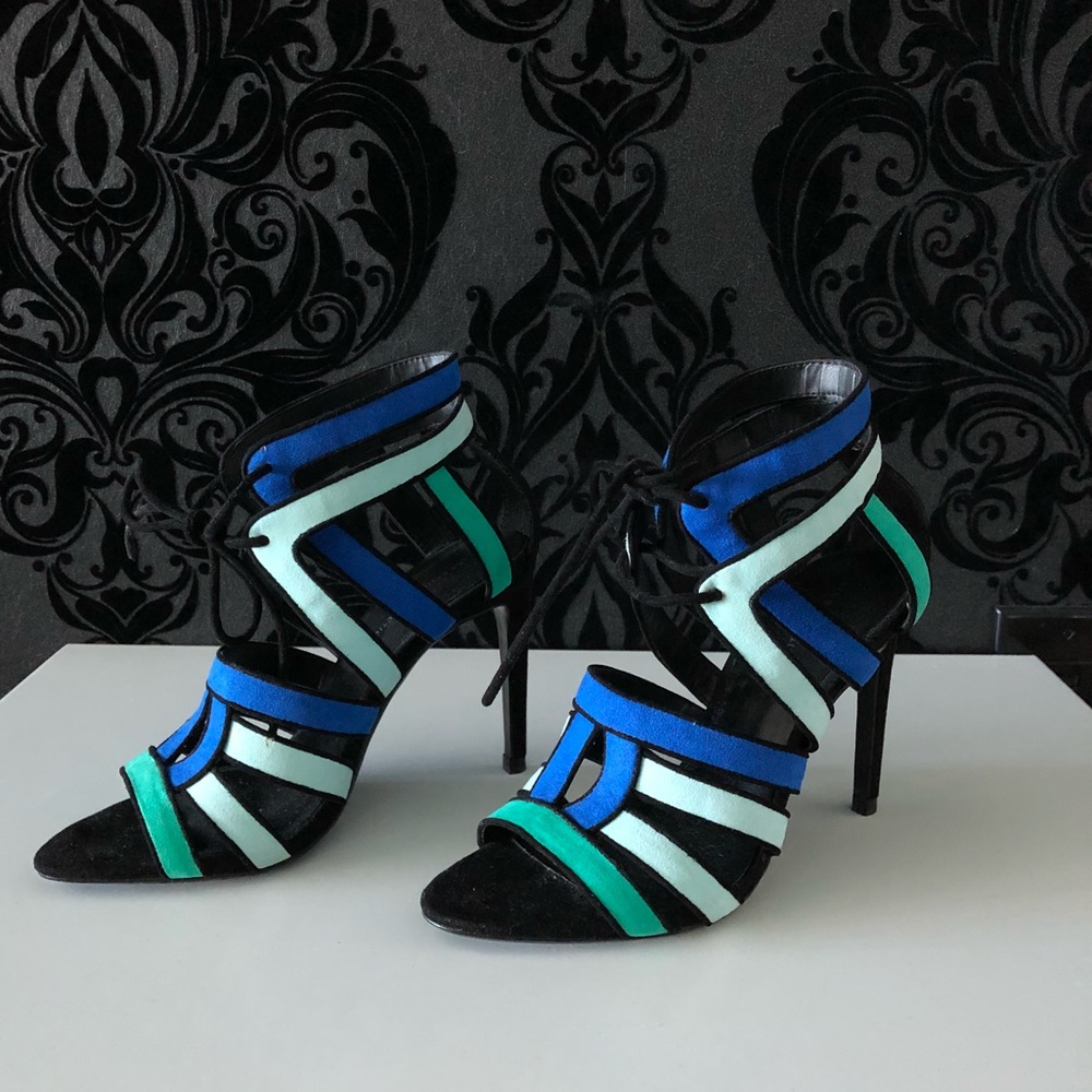 Zara vivid blue suede straps high heels size 6